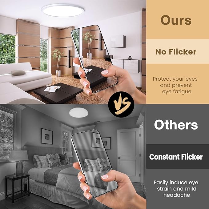 LED Flush Mount Ceiling Lights Dimmable 12Inch 3200LM 24Watt, 3000K 4500K 6000K, Low Profile Surface Mount Super Slim Light Fixtures, Thin Flat LED Panel Lights for Bedroom Bathroom Hallway, 4 Packs