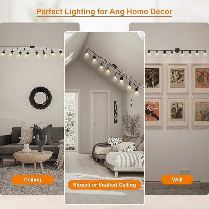 Plug in Track Lighting, LED Track Lighting Fixtures Ceiling, Black 8-Light Kitchen Light Kit, Plug in Wall Light with 14.8ft Power Cord, Rotatable Ceiling Spotlight for Bedroom(GU10 Socket, NO Bulb)