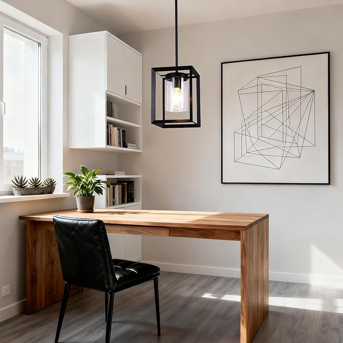 COTULIN 2 Pack Black Pendant Lights for Kitchen Island, Farmhouse 1-Light Iron Cage Metal Hanging Light with Clear Glass Shade, Industrial Lighting Fixtures for Living Room Bedroom Hallway Foyer