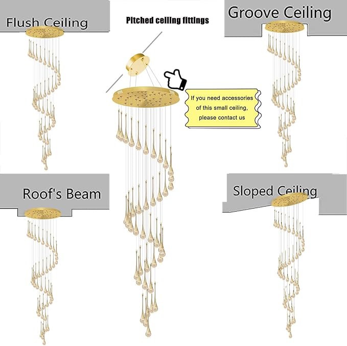 ykolupty H197 Foyer Chandeliers for high Ceiling Luxury Hanging Lights High Ceiling Pendant Lighting for Living Room Staircase Dimmable 2700K-6000K