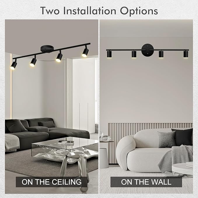 AUQUEE 4 Light Track Lighting Fixtures Ceiling, 16W/2700K Black Track Lighting with Acrylic Lampshade & Rotatable Light Heads, 20000hrs Lifespan, Modern LED Track Lights Ceiling for Kitchen/Hallyway