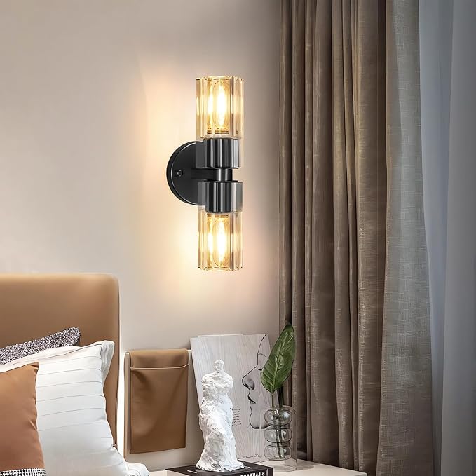 Crystal Wall Sconces Set of Two, 13'' Modern Brass Sconces Lighting with K9 Crystal Lampshade, Indoor Large Brass Wall Light Fixtures for Living Room Bathroom Hallway Stairs Bedroom