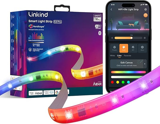 Linkind 10ft Smart LED Strip Lights - AuraScape Segmented Color Changing WiFi Light Strip - Compatible with Alexa & Google Home - DIY Dynamic Lighting for Bedroom, Living Room, Gaming Setup & Kitchen
