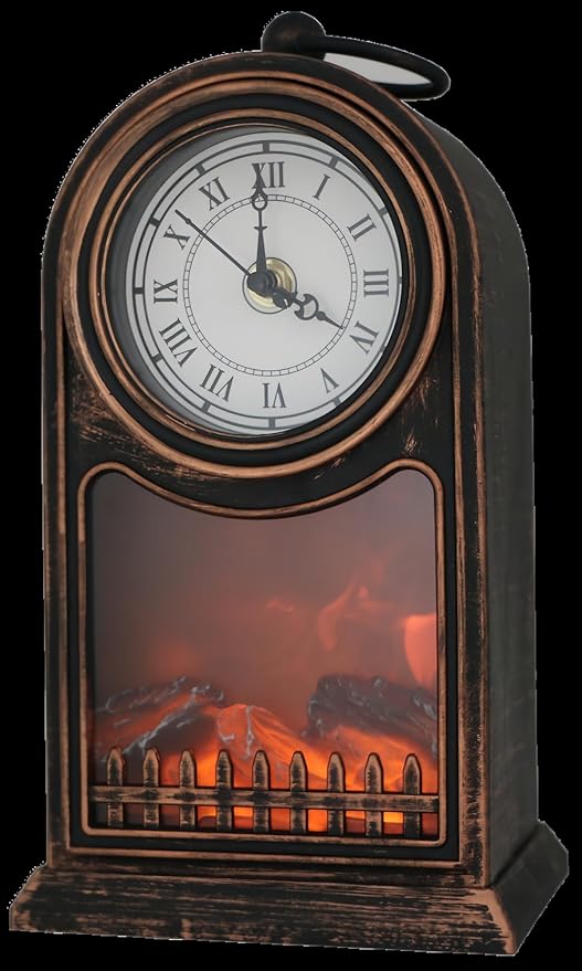 Simulated LED Fireplace Lantern USB & Battery Powered Flameless Light With Emulation Flame Table Decorative Lamp Copper Fireplace Ornament for Cozy Home Decor Free Standing Electric Log Burner