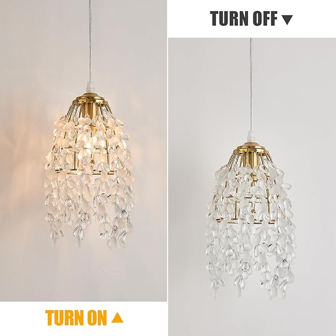 Surpars House Elegant Mini Chandelier Plug in Crystal Pendant Light,Golden (Plug in Style C)
