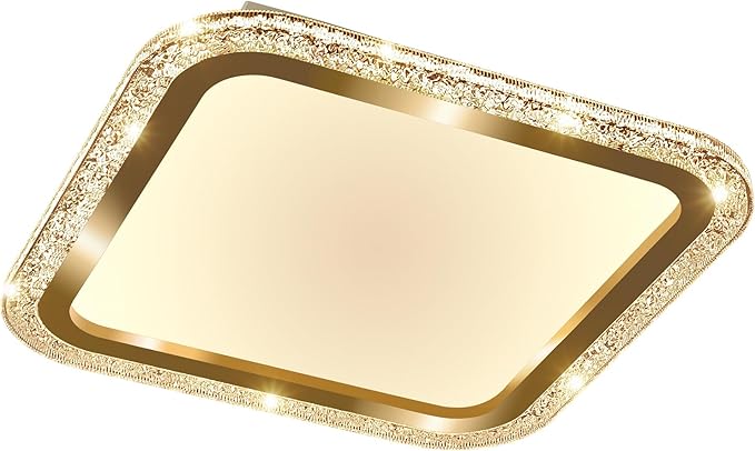 UOFUS 20.47inch Square Gold Flush Mount Ceiling Light 80W Modern LED Ceiling Light Fixture 3000K-6000K Super Bright Ceiling Lamp for Living Room Bedroom Kitchen Dining Room