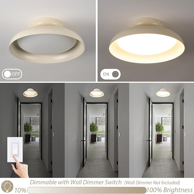 BISAMIYA Modern Dimmable LED Ceiling Light, 15.7 inch Semi Flush Mount Ceiling Light, Adjustable Angle Light Fixture, Brass Accent, for Bedroom, Kitchen, Laundry Room, 3000K/Warm White/22W
