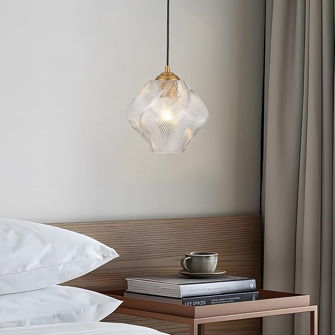 Glass Pendant Light Fixtures, Mid Century Modern Ceiling Hanging Lights with Height Adjustable, Brass Gold Pendant Lighting for Kitchen Island, Hallway, Dining Room, Bedroom (1 Pack)