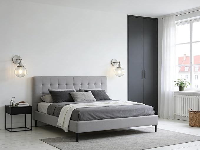 PERMO Sconce with Switch Industrial Gold Wall Sconce Lighting with Ribbed Globe Lampshade (Brushed, 1 Light-Hardwired)