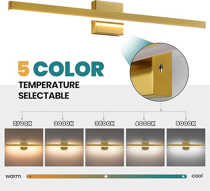 KAISITE Modern Vanity Light Gold Bathroom Light Fixture Over Mirror 32 inch Vanity Lighting Fixture Dimmable 5CCT LED Bar Vanity Light for Bathroom Restroom