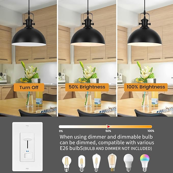 Black Pendant Lights 2 Pack, 9.8" Farmhouse Pendant Lights Kitchen Island, Modern Kitchen Island Lighting, Industrial Pendant Light, Island Lights for Kitchen Dining Room