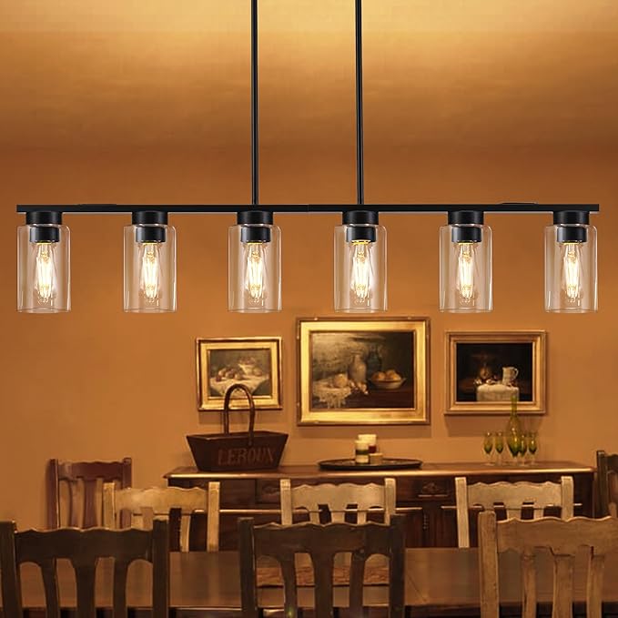 Dining Room Light Fixture Island Lights for Kitchen 6-Light Kitchen Island Lights Farmhouse Dining Room Light Black Linear Chandelier Pendant Lights Kitchen Island