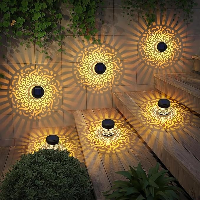 Decorative Solar Mandala Lights, Solar Mandala Lights Outdoor, Mandala Theme Waterproof Fence Light for Garden Post Patio Backyard Yard Decor (2PCS, Warm White