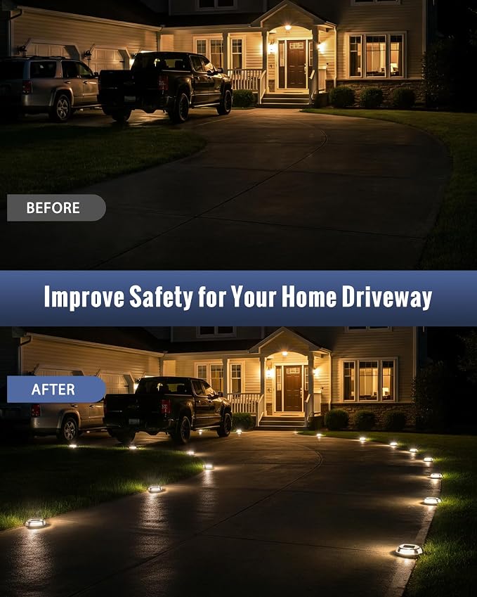 Solar Driveway Lights Dock Light Waterproof 12 Pack, 2 Colors in 1 Outdoor LED Solar Deck Lights, Solar Powered Walk Way Lights Road Marker for Warning Stair Pathway Patio (Warm & Cool)