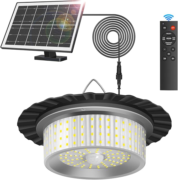 Solar Shed Light Outdoor Indoor, Upgrade 244 LED 360° Lighting Motion Sensor Pendant Light, Waterproof Solar Lights with Remote Control, Timer, 5 Modes for Shed Gazebo Garage Barn (1)