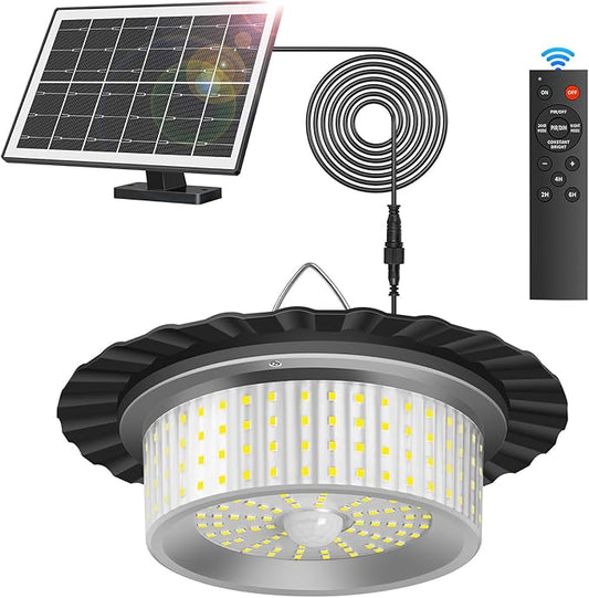 Solar Shed Light Outdoor Indoor, Upgrade 244 LED 360° Lighting Motion Sensor Pendant Light, Waterproof Solar Lights with Remote Control, Timer, 5 Modes for Shed Gazebo Garage Barn (1)