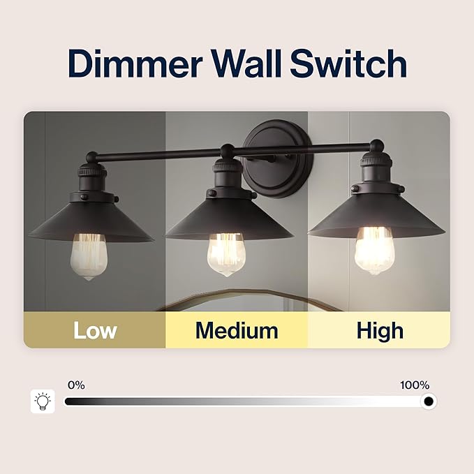 JONATHAN Y 26.5" Oil Rubbed Bronze 3-Light Industrial Farmhouse Metal Vanity Light Wall Sconce, Metal Shade for Bathroom Mirror, Kitchen, Entryway, LED Bulb Included (JYL7428A)