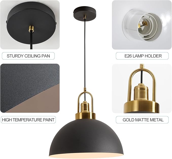 Vintage Industrial Black and White Iron Pendant Light,Hallway - Diameter 13.58 "- Wire Length 78.74",Copper Socket Pendant Light, Suitable for Kitchen Islands,