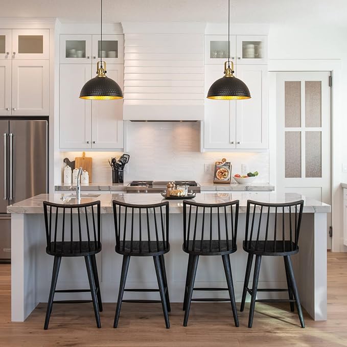 Black Pendant Lights Kitchen Island Industrial Pendant Light Fixtures Dome Kitchen Island Lights Modern Pendant Lighting for Bar Farmhouse Dining Room Bedroom Hallway（2 Packs）