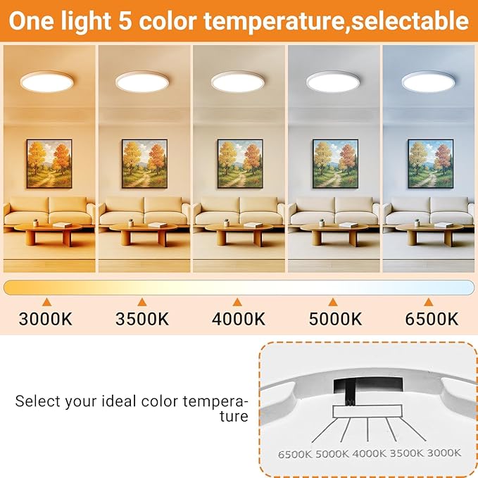 slochi 2Pack LED Flush Mount Ceiling Light Fixture, 12 Inch 24W, 3200LM, Super Slim 0.7 Inch, 3000K-6500K Adjustable Low Profile LED Ceiling Lights for Bedroom, Kitchen, Hallway(White)