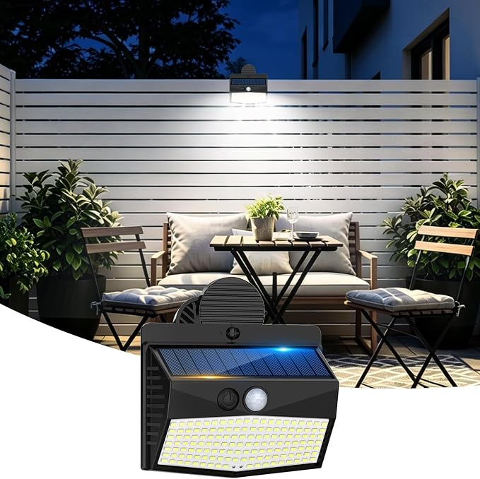 Peasur 1 Pack 138 LED Clip On Solar Lights Outdoor, Motion Sensor Lights with 3 Modes, Solar Security Light Waterproof for Outside Fence, Deck, Gutter, Camping