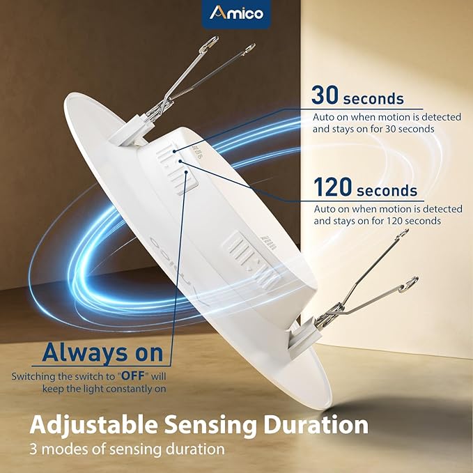 Amico 1 Pack 5/6 inch Motion Sensor Recessed Light, 12.5W=100W, 950LM, 2700K/3000K/4000K/5000K/6000K Selectable, LED Retrofit Can Lights, IC Rated - ETL & FCC, White