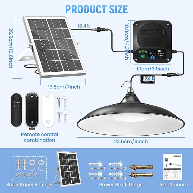 Solar Shed Light Indoor Outdoor, 2000LM Motion Sensor Pendant Light, Daytime Available Solar Indoor Lights with 4 Lighting Modes Remote Control for Barn, Patio, Gazebo, Shop, Garage