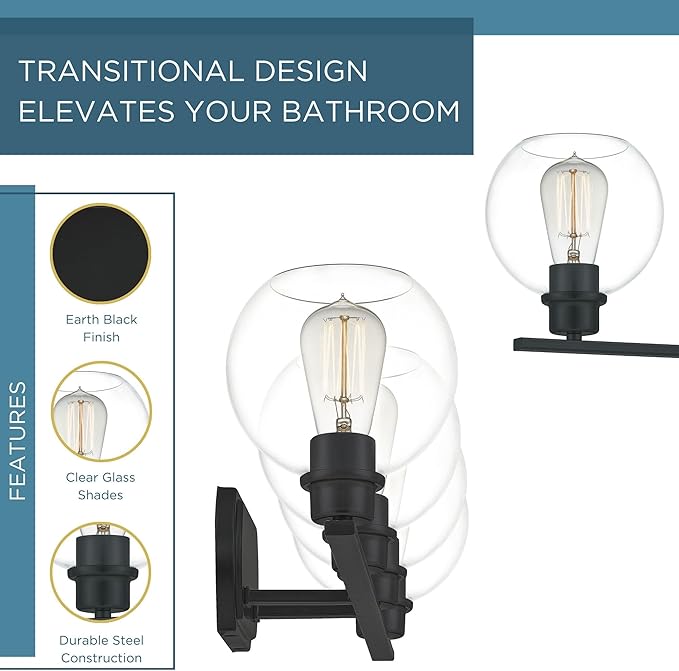 Quoizel PRUC8636MBK Pruitt Blueprint Vanity Bath Lighting, 4-Light 100 Watts, Matte Black