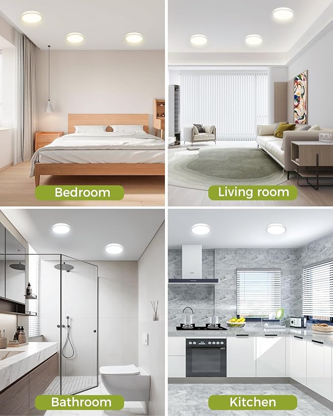 hepside 2Pack Dimmable Flush Mount Ceiling Light Fixture White, 3CCT Selectable 3000/4000/6500K Ceiling Lamp, 7.5INCH 15W 1500LM Low Profile Light for Bedroom, Kitchen, Bathroom, Hallway