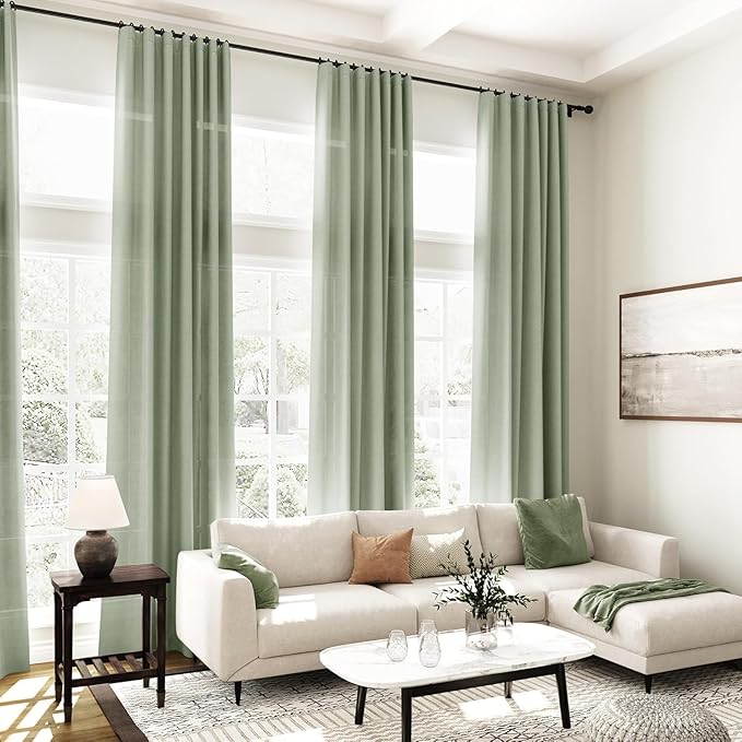 Desert Sage Linen Curtains 80 Inch Length for Living Room Light Filtering Semi Sheer Curtain Back Tab Rustic Farmhouse Decor Elegant Luxury Boho Drapes for Bedroom Dinner Room 52x80, 2 Panels