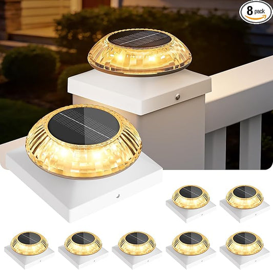 VOLISUN Solar Post Cap Lights 8pack, White Solar Fence - Post Lamps Outdoor Waterproof, with Warm/Natural/Cool Light,for 4x4 Wooden/Vinyl