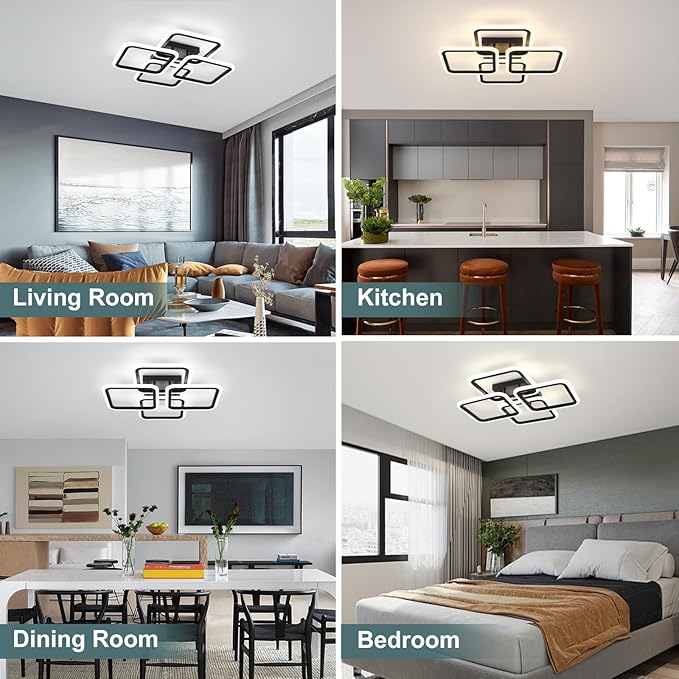 23.6inch Modern LED Ceiling Light 50W Dimmable Ceiling Lamp with Remote Control Square LED Flush Mount Ceiling Light Dining Room, Living Room, Kitchen, Bedroom, Office