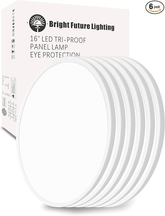 6Pack 16 Inch Led Flush Mount Ceiling Light Panel, 32W,3480LM, 3000K/4000K/6000K CCT Selectable,Ultra Thin Round White Ceiling Light Fixture for Hallway Kitchen Bedroom Home Office Bathroom