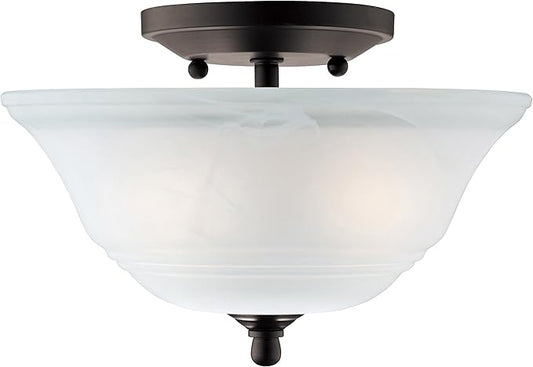 Westinghouse Lighting 6622300 Wensley Two-Light Interior Semi-Flush Ceiling Fixture, Oil Rubbed Bronze Finish with White Alabaster Glass