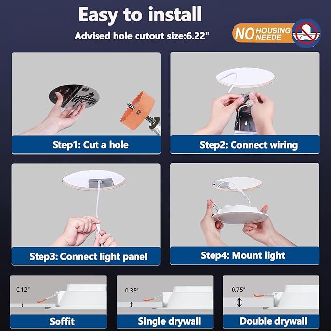 Recessed Lighting 6 inch, 4Pack RGBCW Recessed Ceiling Lights with Junction Box, 16W 1350lm LED Recessed Lights 2700 to 6000K Canless LED Downlight Dimmable by Alexa and APP