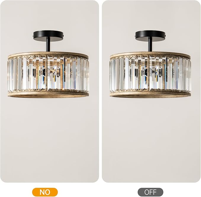 Veronie Crystal Ceiling Light Fixture,3 Light Crystal Semi Flush Mount Lighting Fixture,Round Small Hallway Ceiling Light for Entryway, Laundry Room, Kitchen, Bedroom, Foyer, Bathroom
