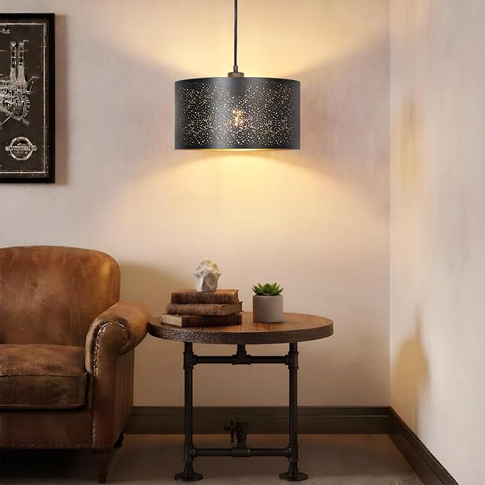 Qingmiao Plug in Pendant Light, Hanging Lamp Plug in with Metal Shade, 3-Way Dimmable Hanging Light Fixture for Living Room Bedroom Kitchen Ceiling Farmhouse Home Decor