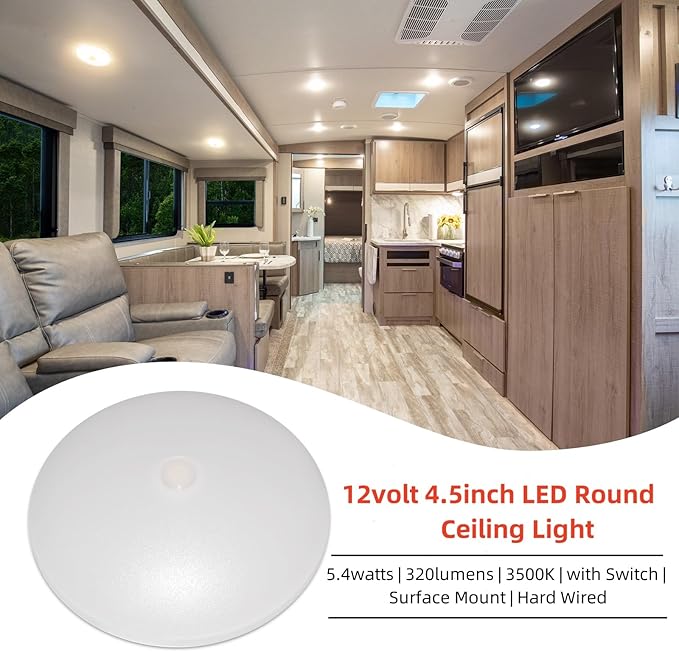 Dream lighting RV Lights LED Dome Light with Push Button 12v Interior Ceiling Light 3500K White Lighting for RV Trailer Boat, 4.5 inch 5.4 watts, 320 lumens, Pack of 1