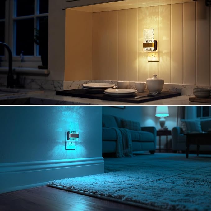 DORESshop LED Night Lights Plug into Wall, 3 Level Dimmable Night Light, Rotatable Bubble Decorative Nightlight, Dusk to Dawn Sensor, Wall Sconce-Style Design Nightlights for Bathroom, Hallway, RGB