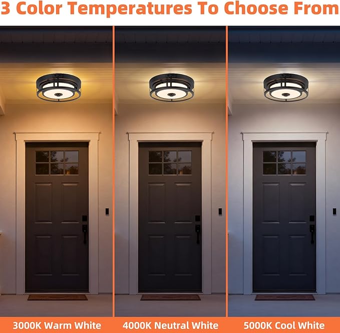 12IN LED Motion Sensor Outdoor Ceiling Light, Flush Mount Ceiling Light Fixtures, 3CCT 3000-5000K Dusk to Dawn Ceiling Porch Light Motion Sensor Outdoor Lights Waterproof for Porch Entryway Garage