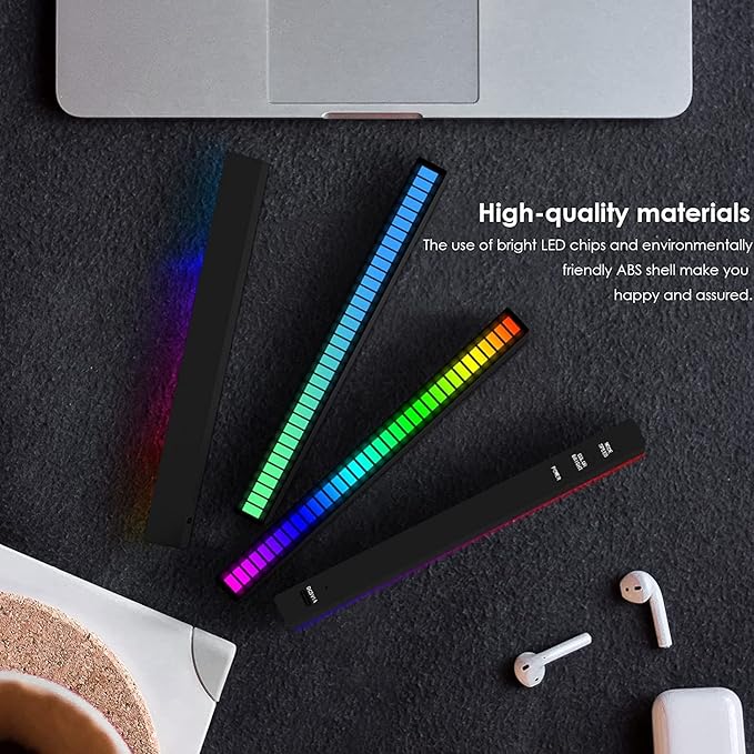 Soulpunk RGB Rechargeable Sound Control Light, Voice-Activated Pickup Music Rhythm Lights, Creative Colorful LED Ambient Light, with 15 Modes Music Sync 32-Bit Audio Spectrum for Car（4 Pack-App）