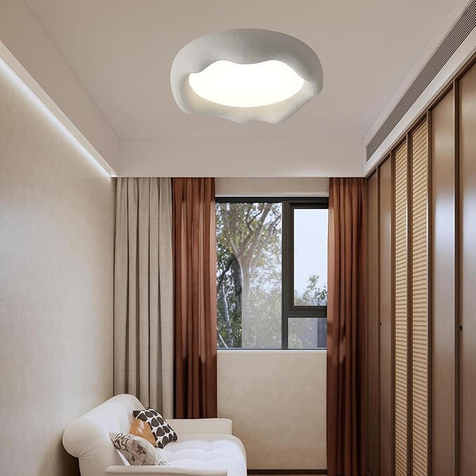 JAYMP Modern Ceiling Light, LED Dimmable Remote Control Ceiling Lamp for Dining Room Living Room Japanese Wabi-Sabi Style Lighting Fixture (Matte White, 49cm/19.3inch)