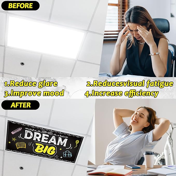 8Pcs Inspirational Fluorescent Light Covers for Classroom Ceiling Light 4x2Ft Motivational Word Magnetic Lights Cover Filter Easy Install for Back to School Office Hospital Ceiling Supply (Blackboard)