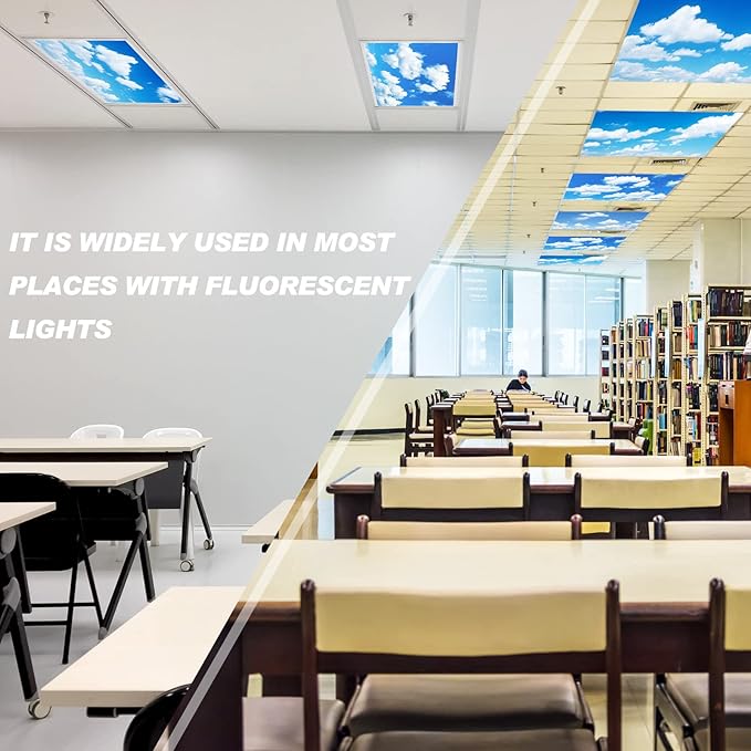 Amylove 8 Pcs 4 x 2 Feet Backlit Film Material Fluorescent Light Covers Classroom Filters Ceiling Light Covers Panels Florescent Diffuser