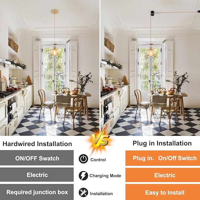 Shenmoyl Plug in Pendant Light Hanging Light Fixture Corded On/Off Switch Brass Pendant Light with Amber Tulip Glass Lampshade for Bedroom Living Room Kitchen Island
