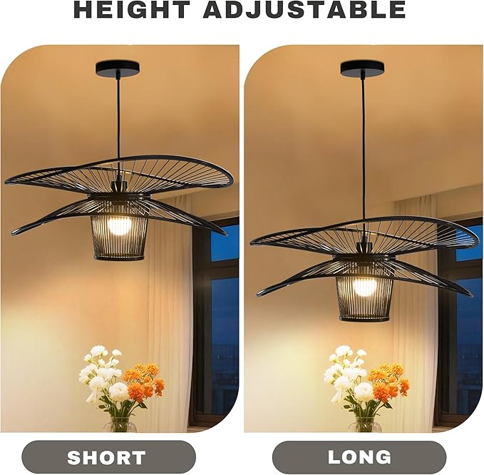 Handmade Bamboo Pendant Light, 3-Tier Boho Woven Chandelier, Modern Ceiling Lamp for Dining Room, Kitchen, Farmhouse Bedroom, E26 Base