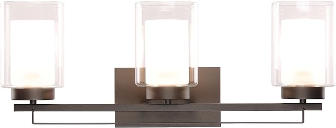 XiNBEi Lighting Wall Light 3 Light Bathroom Vanity Lighting with Dual Glass Shade in Dark Bronze Indoor Wall Mount Light XB-W1195-3-DB