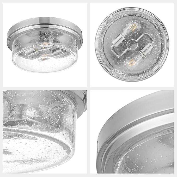 Prominence Home Madalyn 13" Brushed Nickel Flush Mount Clear Square Glass Drum Ceiling Light - 51540-01