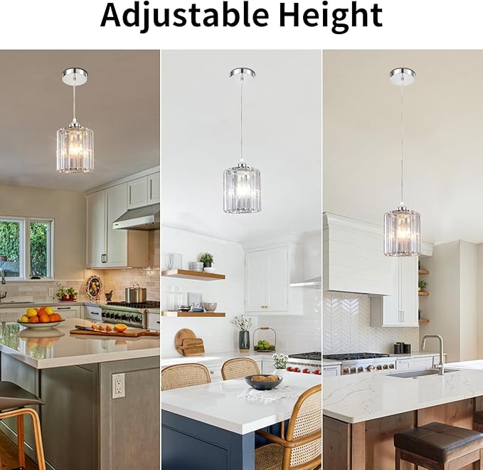 TISLYCO Crystal Pendant Lights - Kitchen Island Lighting, Mini Crystal Chandelier for Living Room, Dining Room, Hallway, Bar - 2 Pack - Silver