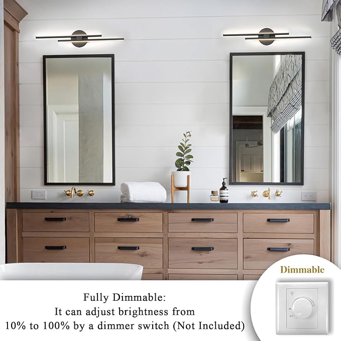 EDISLIVE Dimmable Modern LED Vanity Light Fixtures Bathroom Vanity Wall Lighting, 23.6 in Mirror Vanity Lighting Fixtures for Bathroom Bedroom Makeup Living Room,3000K Warm Light(Black)